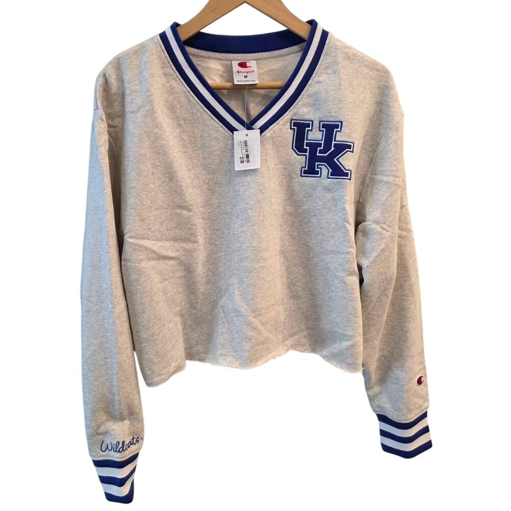 Champion NCAA Kentucky Wildcats V-Neck Cropped Sweatshirt - Women's Size M Gray